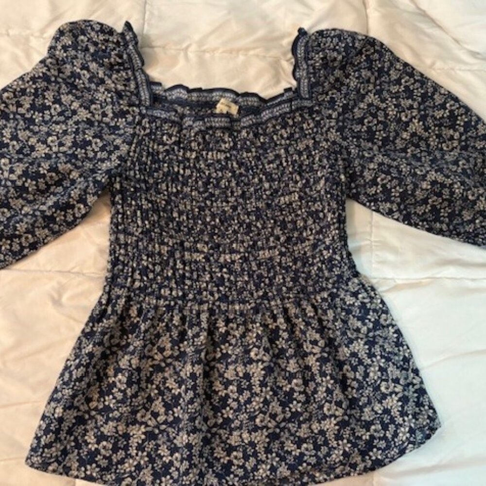 Navy blue flowered blouse